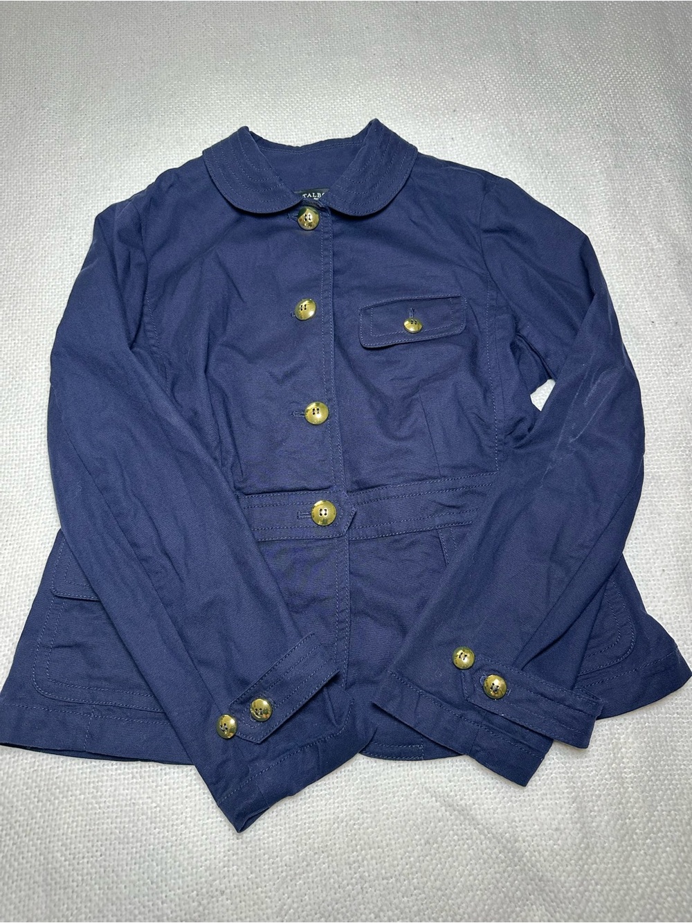 Talbots Petites Navy Blue Utility Jacket - Gold Button Detail - Size 14P